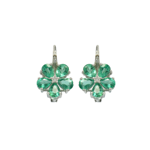18ct. White gold, natural emerald and diamond floral cluster earrings | fine jewellery melbourne