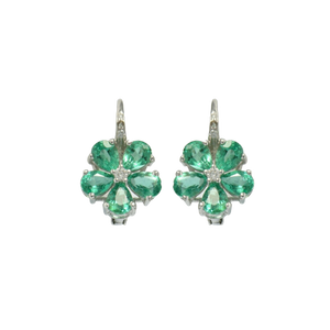 18ct. White gold, natural emerald and diamond floral cluster earrings | fine jewellery melbourne