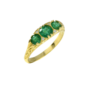 18ct. Yellow gold set with Three Colombian emeralds | antique jewellery melbourne