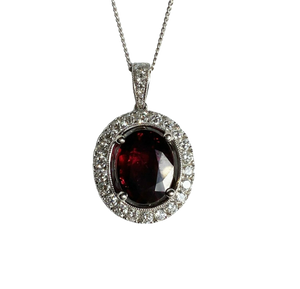 18ct white gold pendant set with a 5.03ct oval step cut ruby & diamonds | Custom Necklaces Melbourne