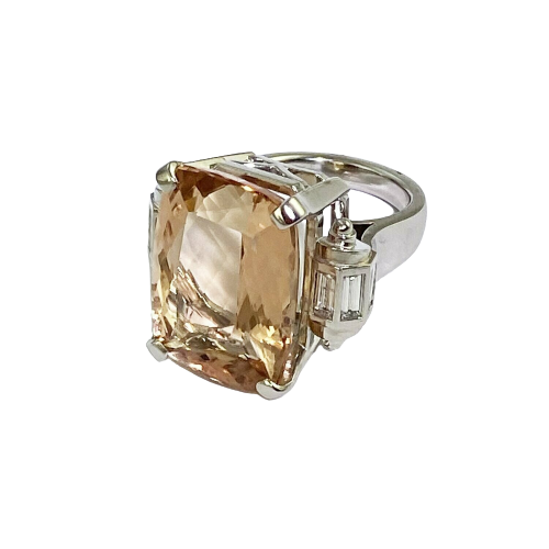 Contemporary Platinum, beryl morganite and diamond ring.