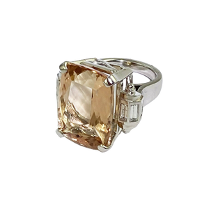 Contemporary Platinum, beryl morganite and diamond ring.