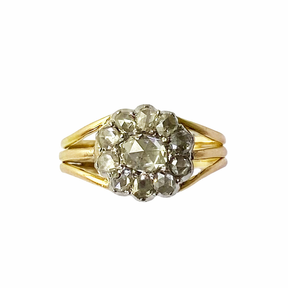 Antique 15ct. Yellow Gold Rose Cut Diamond Cluster Ring