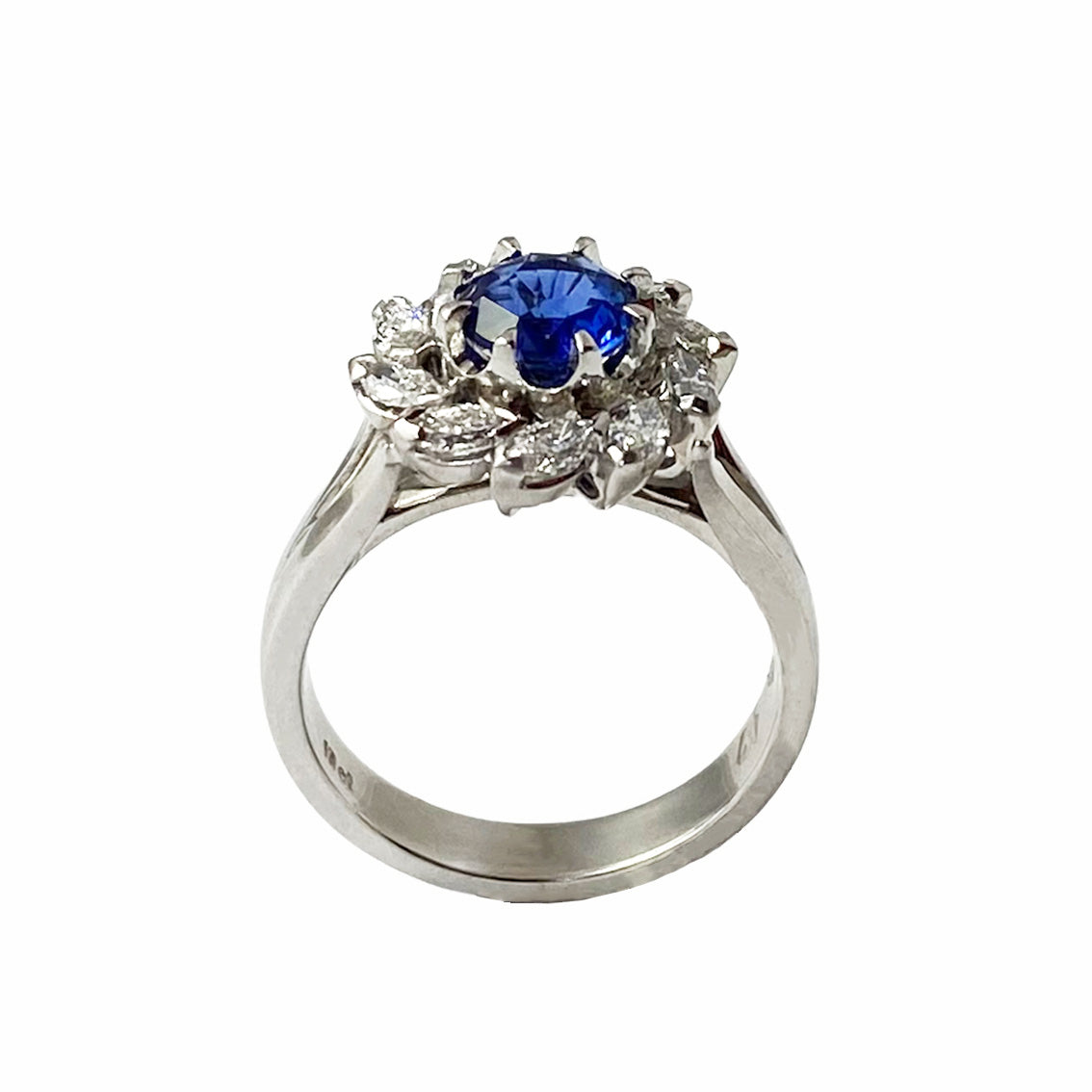 Contemporary Handmade 18ct. White Gold, Sapphire and Diamond Ring