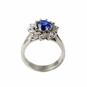 Contemporary Handmade 18ct. White Gold, Sapphire and Diamond Ring