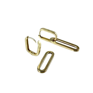 9ct yellow gold, oblong link drop huggie earring.&nbsp;&nbsp; | 9ct yellow gold huggie earring, melbourne earring