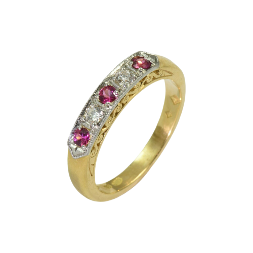 Contemporary 18ct. Yellow and white gold, pink sapphire and diamond ring | wedding ring melbourne
