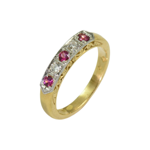 Contemporary 18ct. Yellow and white gold, pink sapphire and diamond ring | wedding ring melbourne