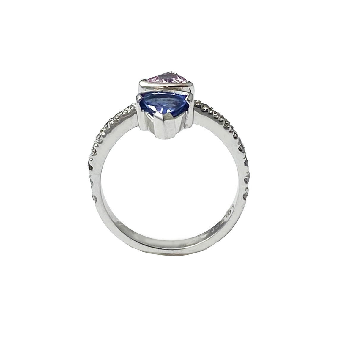 Contemporary 18ct. White gold, blue & pink natural sapphire and diamond set ring | sapphire diamond ring, bespoke ring jeweller, engagement ring melbourne