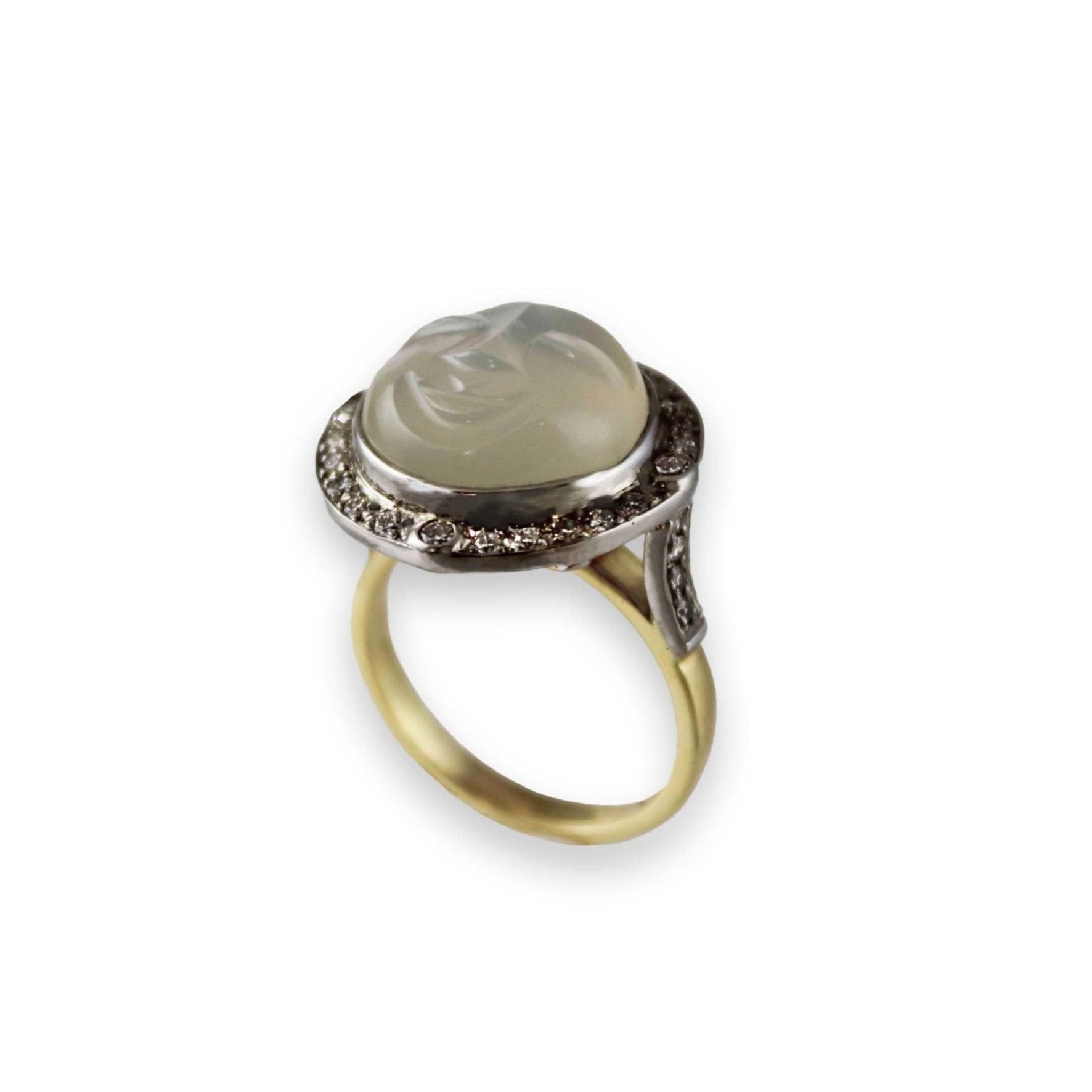 18ct-yellow-white-gold-ring-set-with-moonstone-diamonds-engagement ring-melbourne-jeweller