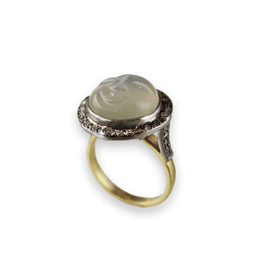 18ct-yellow-white-gold-ring-set-with-moonstone-diamonds-engagement ring-melbourne-jeweller