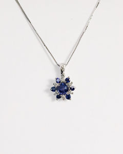18ct white gold diamond sapphire pendant