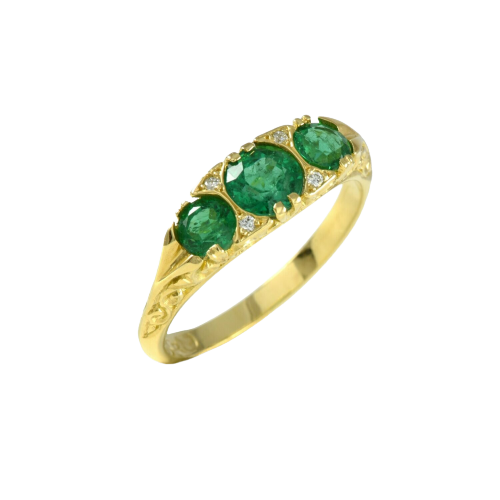 A contemporary 18ct yellow gold, emerald and diamond ring. File name: 18-