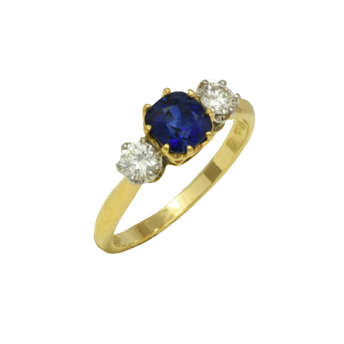18ct. Yellow gold Sapphire and Diamond three stone ring