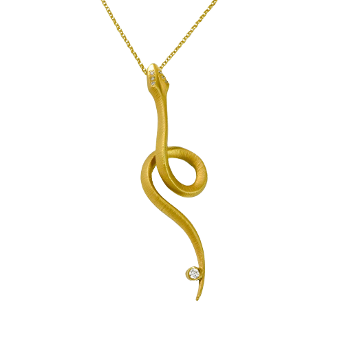  14ct. Yellow gold, diamond set snake pendant