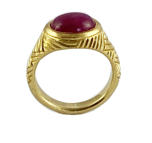 Contemporary 22ct. Yellow gold gold ruby ring by Alexander Wilson.