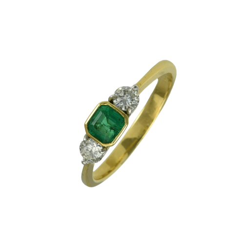 Contemporary 18ct yellow and white gold, emerald and diamond ring