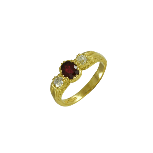 Antique 18ct. Yellow gold, ruby and diamond ring.