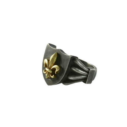Shield ring with gold fleur de lys