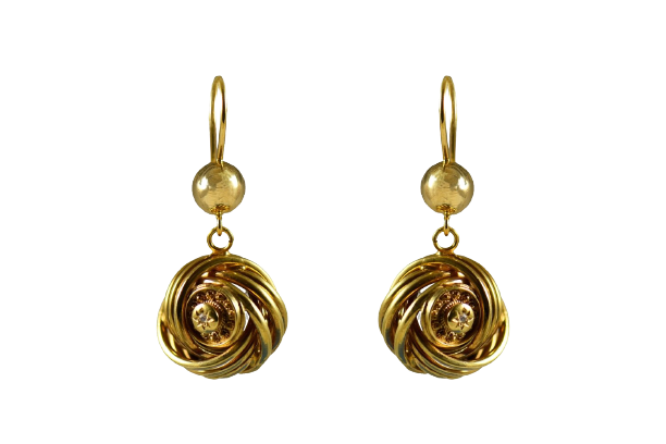 Antique 9ct. Yellow gold diamond drop earrings