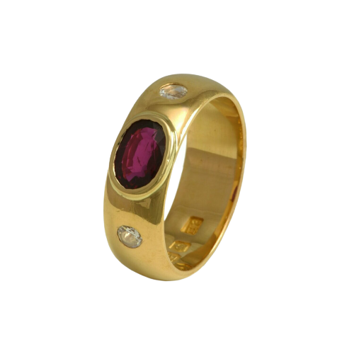 Antique 22ct. yellow gold, ruby and rose cut diamond ring