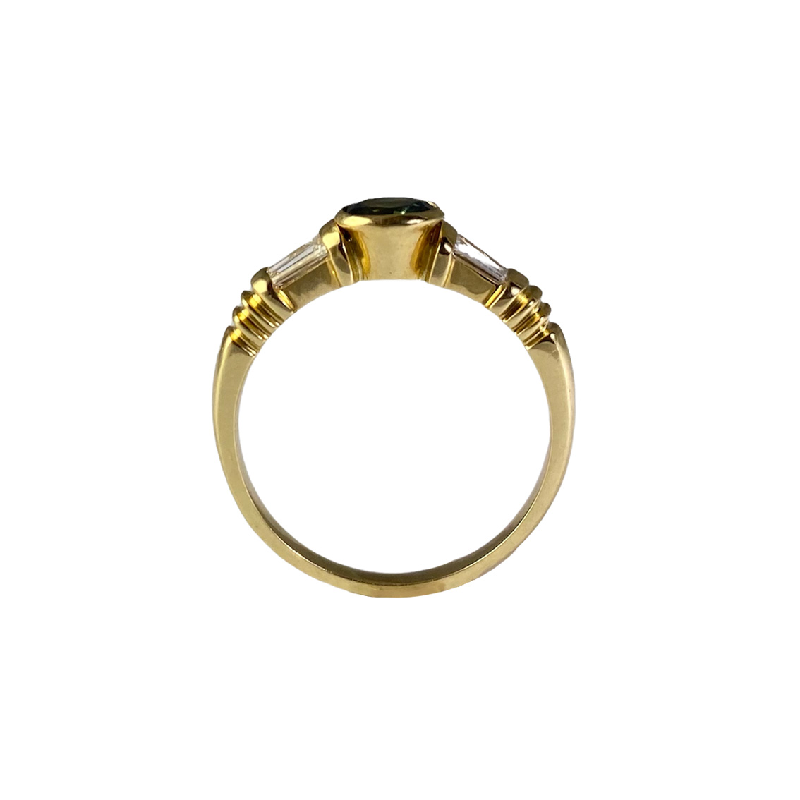 Contemporary 18ct. yellow gold, sapphire and diamond ring