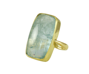 A contemporary 18ct yellow gold and aquamariine ring.